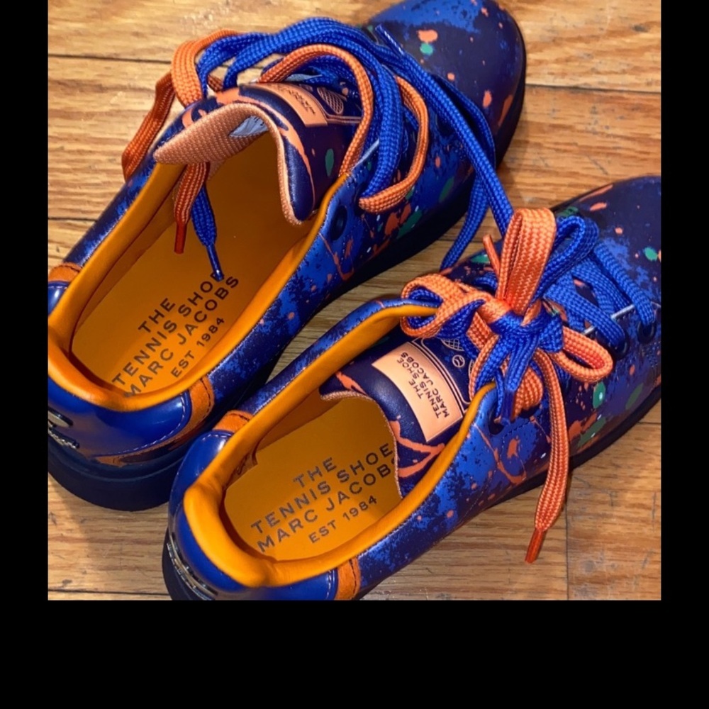 Marc Jacobs the tennis shoes Blue/ Orange eclipse multi Splash Sneakers size 9 - Picture 4 of 5